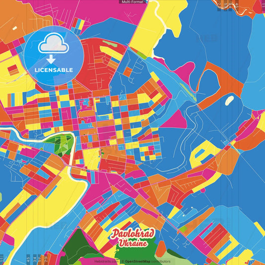 Pavlohrad, Dnipropetrovsk Oblast, Ukraine Crazy Colorful Street Map Poster Template