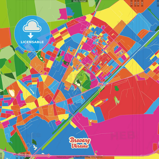 Brovary, Kyiv Oblast, Ukraine Crazy Colorful Street Map Poster Template