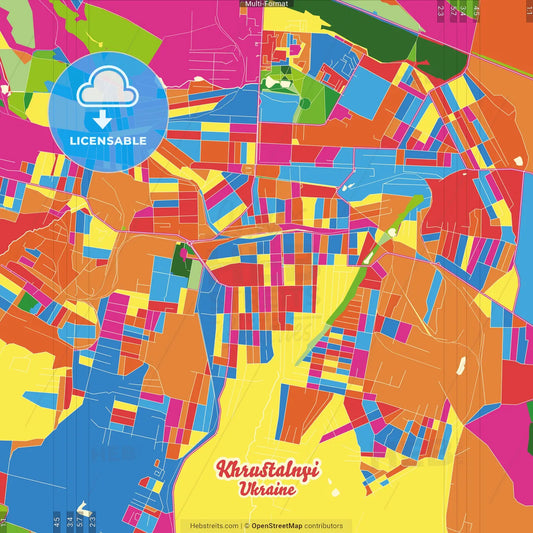 Khrustalnyi, Luhansk Oblast, Ukraine Crazy Colorful Street Map Poster Template