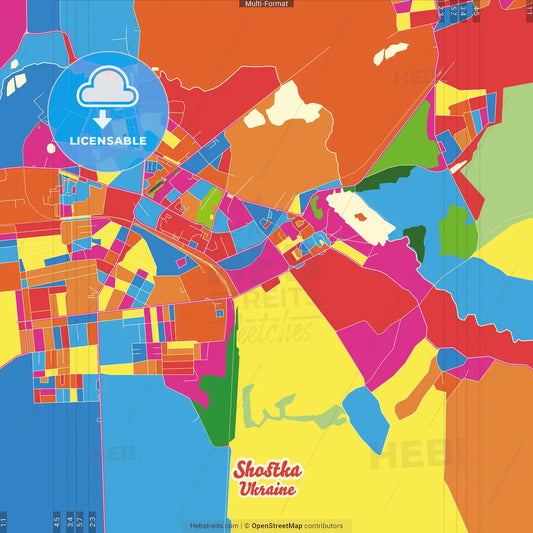 Shostka, Sumy Oblast, Ukraine Crazy Colorful Street Map Poster Template