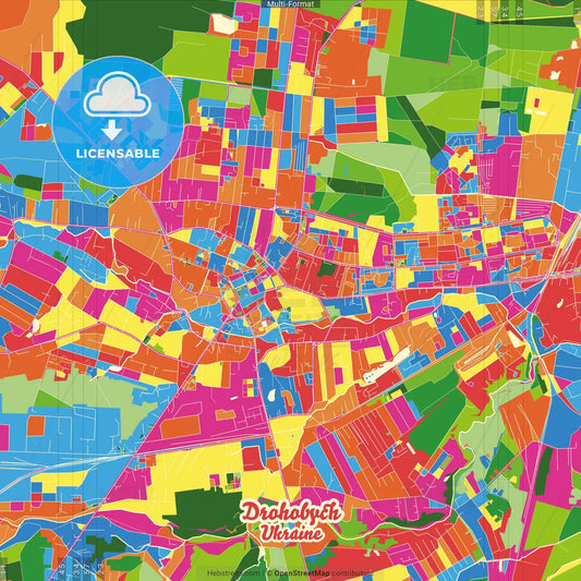 Drohobych, Lviv Oblast, Ukraine Crazy Colorful Street Map Poster Template