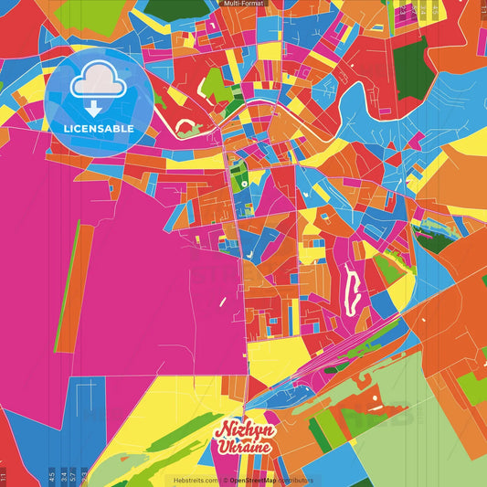 Nizhyn, Chernihiv Oblast, Ukraine Crazy Colorful Street Map Poster Template