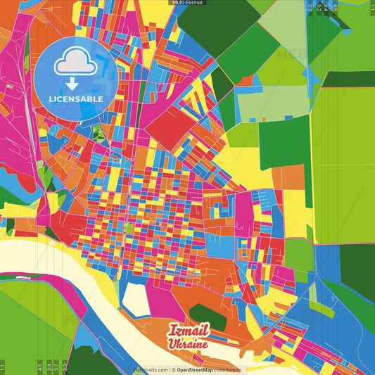 Izmail, Odessa Oblast, Ukraine Crazy Colorful Street Map Poster Template