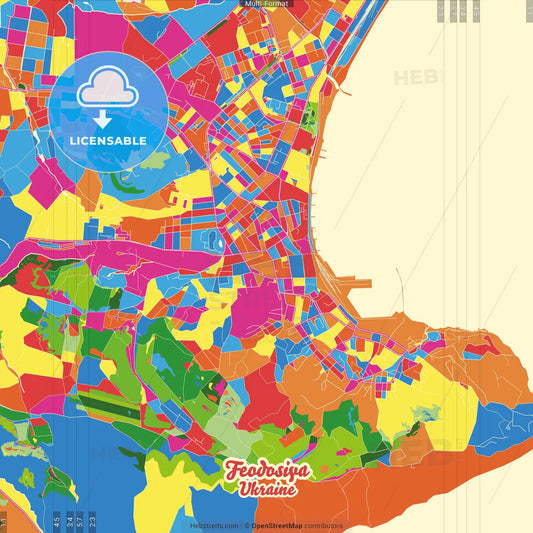 Feodosiya, Crimea, Ukraine Crazy Colorful Street Map Poster Template