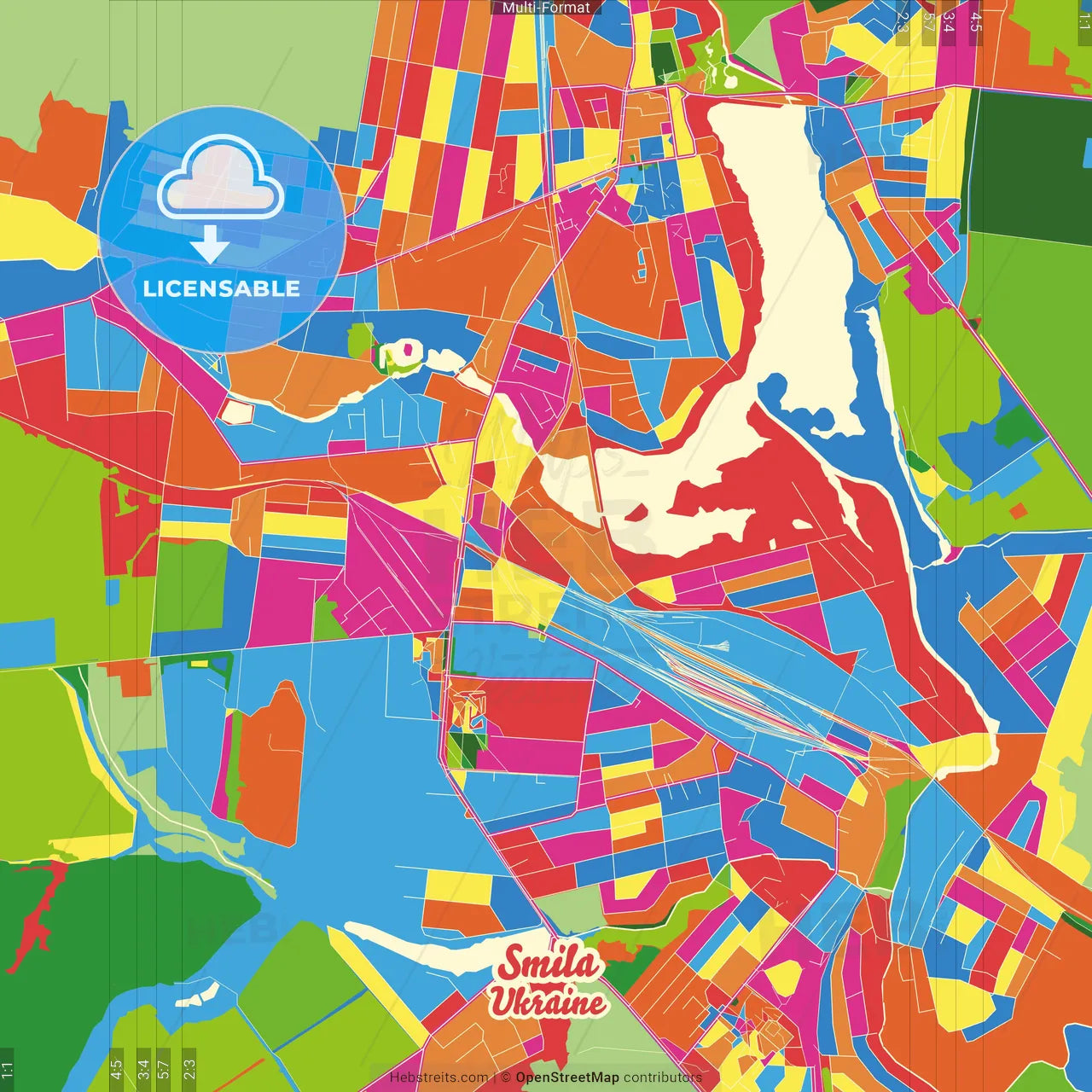 Smila, Cherkasy Oblast, Ukraine Crazy Colorful Street Map Poster Template