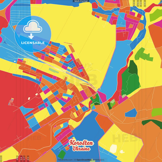 Korosten, Zhytomyr Oblast, Ukraine Crazy Colorful Street Map Poster Template