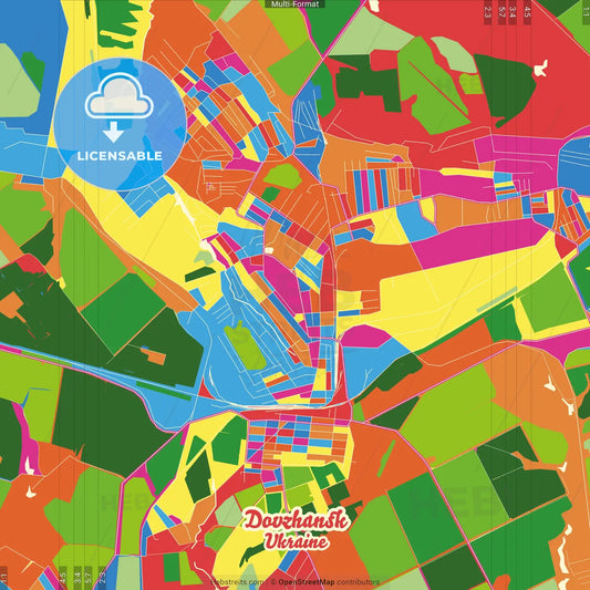 Dovzhansk, Luhansk Oblast, Ukraine Crazy Colorful Street Map Poster Template