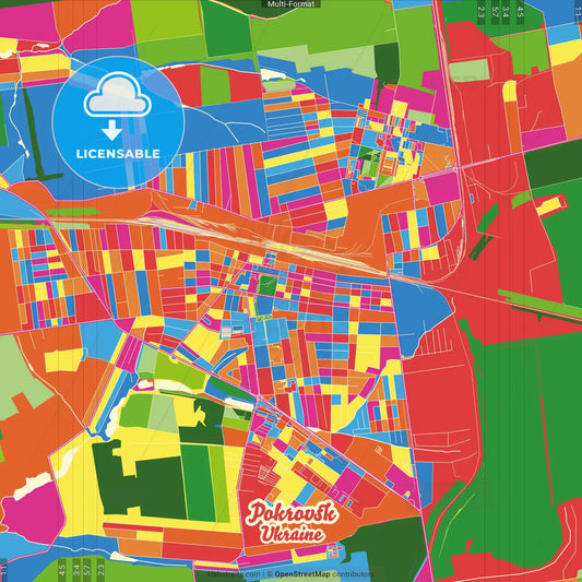 Pokrovsk, Donetsk Oblast, Ukraine Crazy Colorful Street Map Poster Template