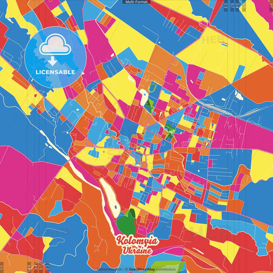 Kolomyia, Ivano-Frankivsk Oblast, Ukraine Crazy Colorful Street Map Poster Template