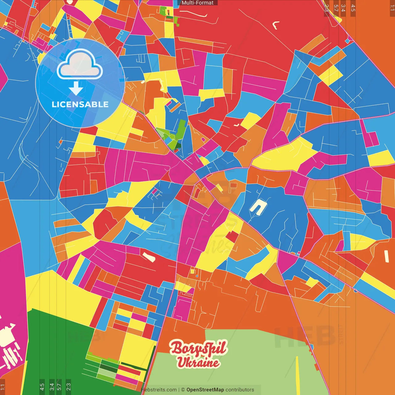 Boryspil, Kyiv Oblast, Ukraine Crazy Colorful Street Map Poster Template