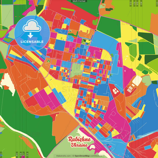 Rubizhne, Luhansk Oblast, Ukraine Crazy Colorful Street Map Poster Template