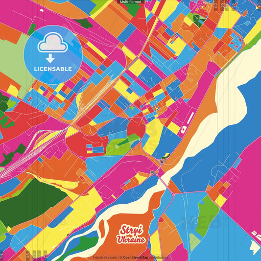 Stryi, Lviv Oblast, Ukraine Crazy Colorful Street Map Poster Template
