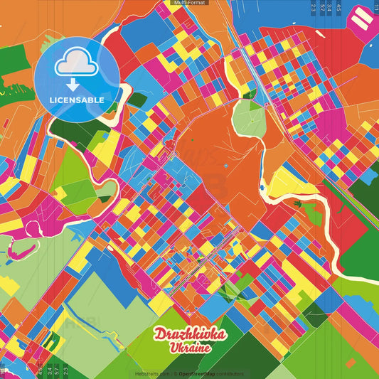 Druzhkivka, Donetsk Oblast, Ukraine Crazy Colorful Street Map Poster Template