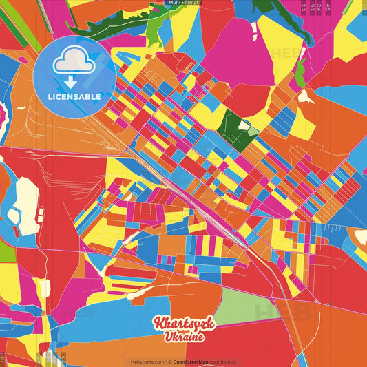Khartsyzk, Donetsk Oblast, Ukraine Crazy Colorful Street Map Poster Template