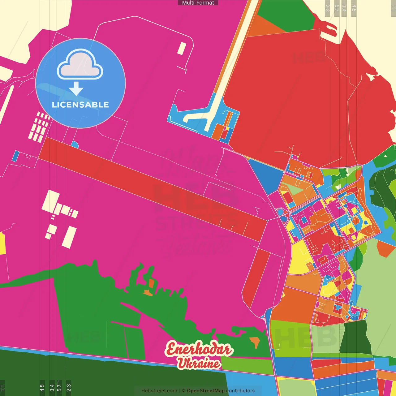 Enerhodar, Zaporizhia Oblast, Ukraine Crazy Colorful Street Map Poster Template