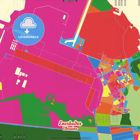 Enerhodar, Zaporizhia Oblast, Ukraine Crazy Colorful Street Map Poster Template