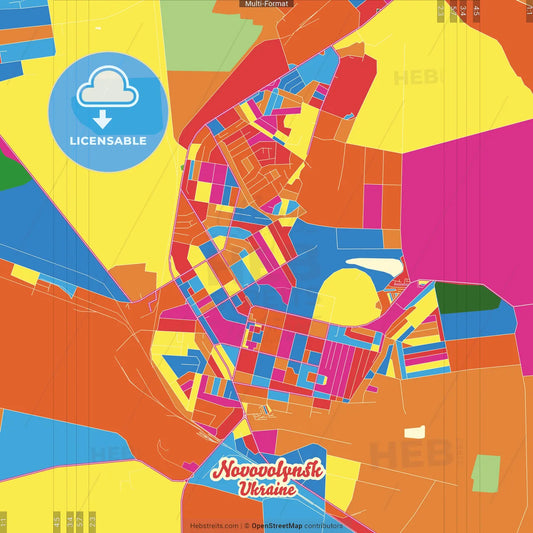 Novovolynsk, Volyn Oblast, Ukraine Crazy Colorful Street Map Poster Template