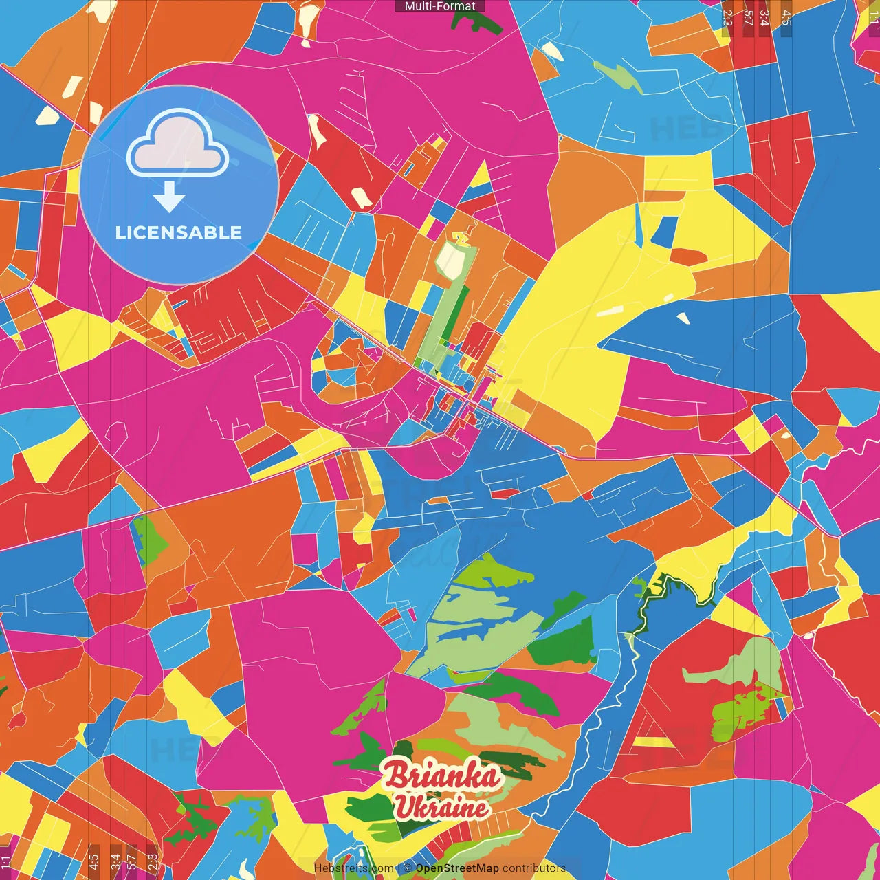 Brianka, Luhansk Oblast, Ukraine Crazy Colorful Street Map Poster Template