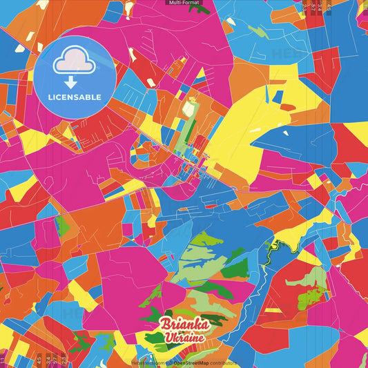 Brianka, Luhansk Oblast, Ukraine Crazy Colorful Street Map Poster Template