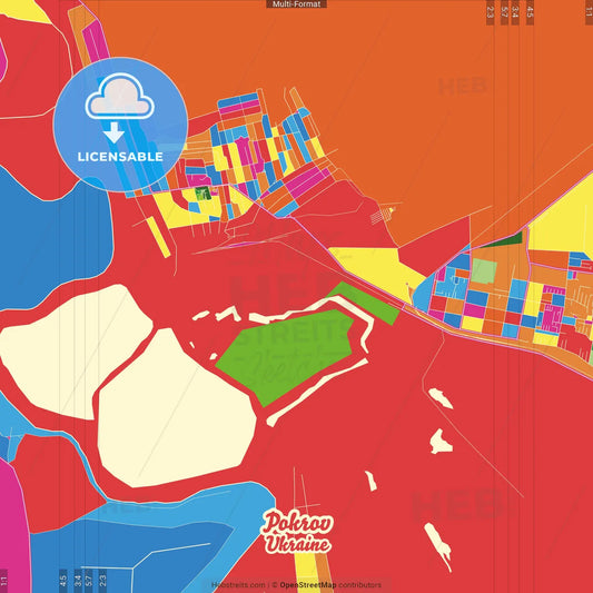 Pokrov, Dnipropetrovsk Oblast, Ukraine Crazy Colorful Street Map Poster Template