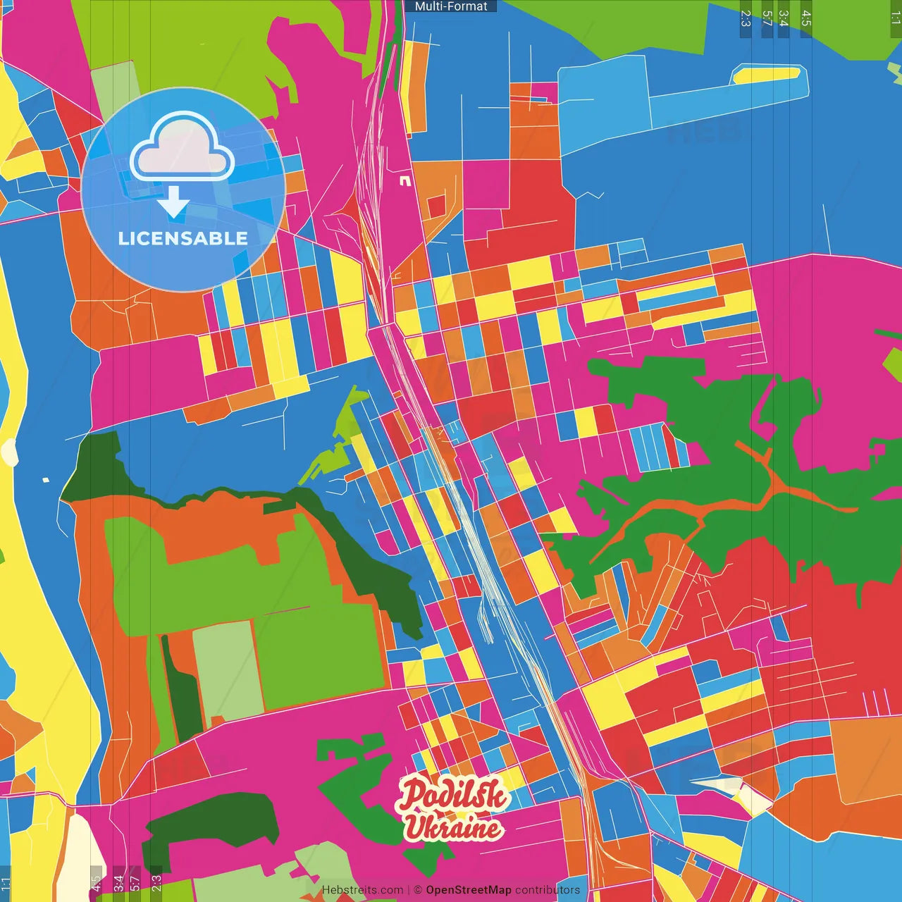Podilsk, Odessa Oblast, Ukraine Crazy Colorful Street Map Poster Template