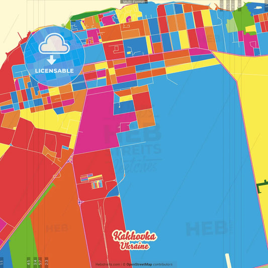 Kakhovka, Kherson Oblast, Ukraine Crazy Colorful Street Map Poster Template