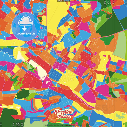 Vasylkiv, Kyiv Oblast, Ukraine Crazy Colorful Street Map Poster Template