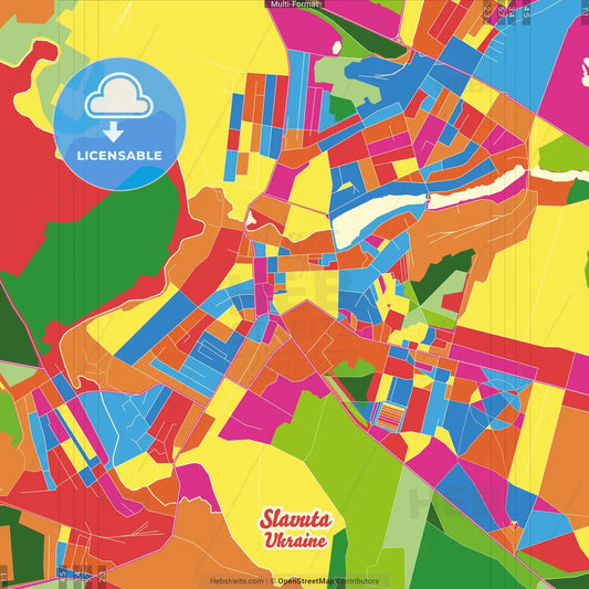 Slavuta, Khmelnytskyi Oblast, Ukraine Crazy Colorful Street Map Poster Template