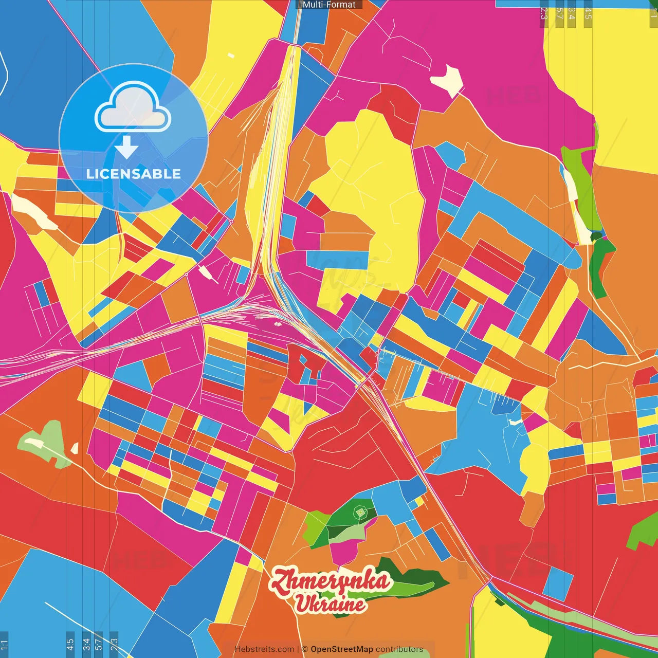 Zhmerynka, Vinnytsia Oblast, Ukraine Crazy Colorful Street Map Poster Template