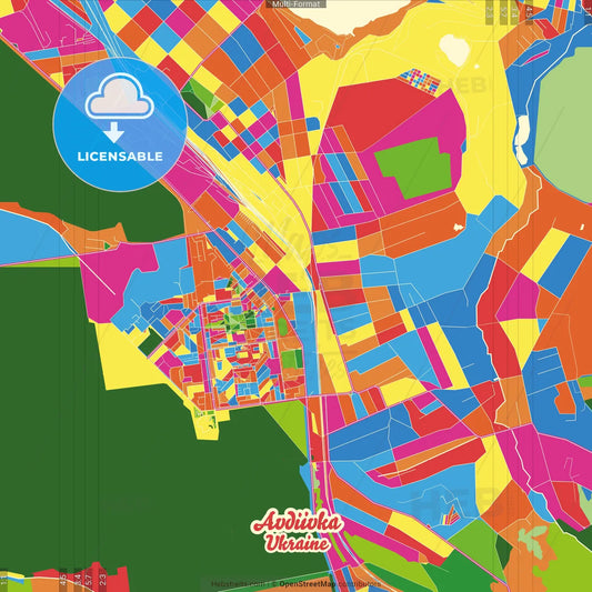 Avdiivka, Donetsk Oblast, Ukraine Crazy Colorful Street Map Poster Template