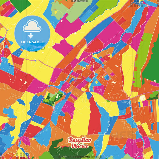 Boryslav, Lviv Oblast, Ukraine Crazy Colorful Street Map Poster Template