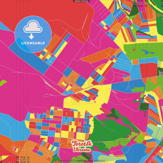 Toretsk, Donetsk Oblast, Ukraine Crazy Colorful Street Map Poster Template