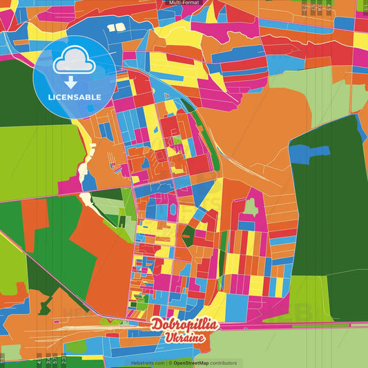 Dobropillia, Donetsk Oblast, Ukraine Crazy Colorful Street Map Poster Template