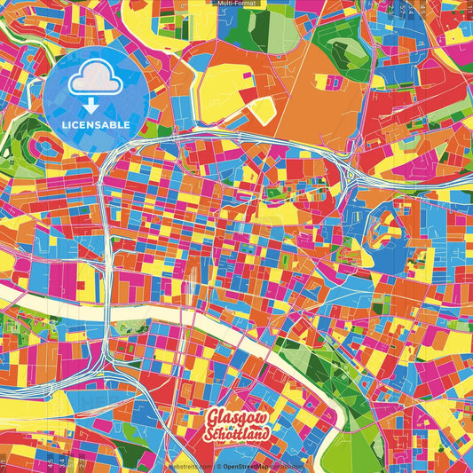 Glasgow, Glasgow, Scotland Crazy Colorful Street Map Poster Template