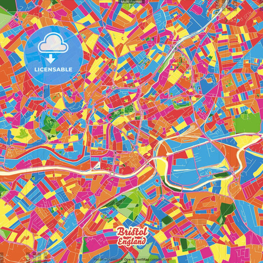 Bristol, South West England, England Crazy Colorful Street Map Poster Template