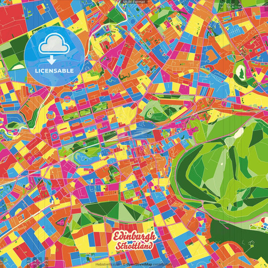 Edinburgh, Edinburgh, Scotland Crazy Colorful Street Map Poster Template