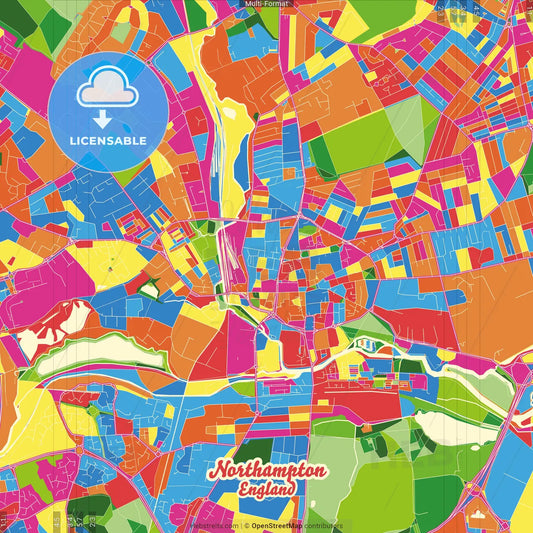 Northampton, East Midlands, England Crazy Colorful Street Map Poster Template