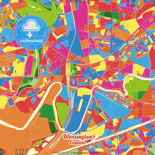 Warrington, North West England, England Crazy Colorful Street Map Poster Template