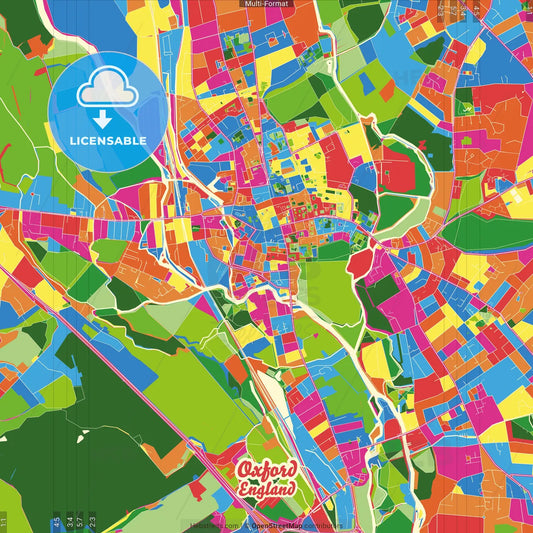 Oxford, South East England, England Crazy Colorful Street Map Poster Template