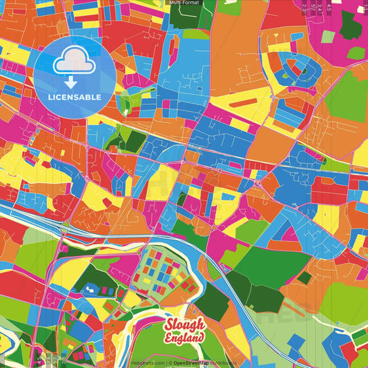 Slough, South East England, England Crazy Colorful Street Map Poster Template