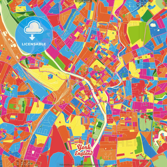 York, Yorkshire and the Humber, England Crazy Colorful Street Map Poster Template