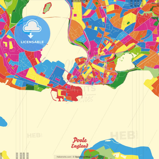 Poole, South West England, England Crazy Colorful Street Map Poster Template