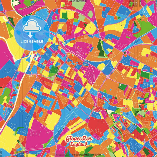 Gloucester, South West England, England Crazy Colorful Street Map Poster Template