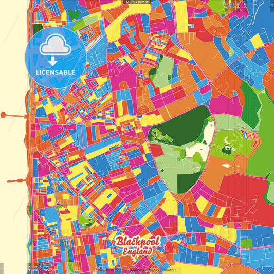 Blackpool, North West England, England Crazy Colorful Street Map Poster Template