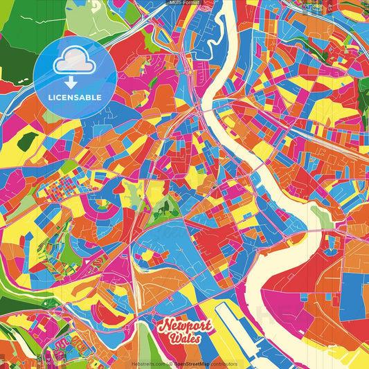 Newport, Newport, Wales Crazy Colorful Street Map Poster Template