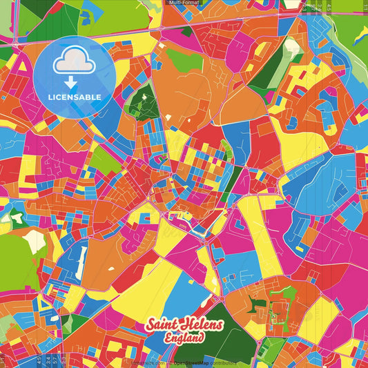 Saint Helens, North West England, England Crazy Colorful Street Map Poster Template