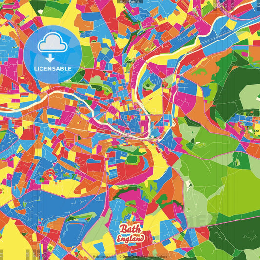 Bath, South West England, England Crazy Colorful Street Map Poster Template