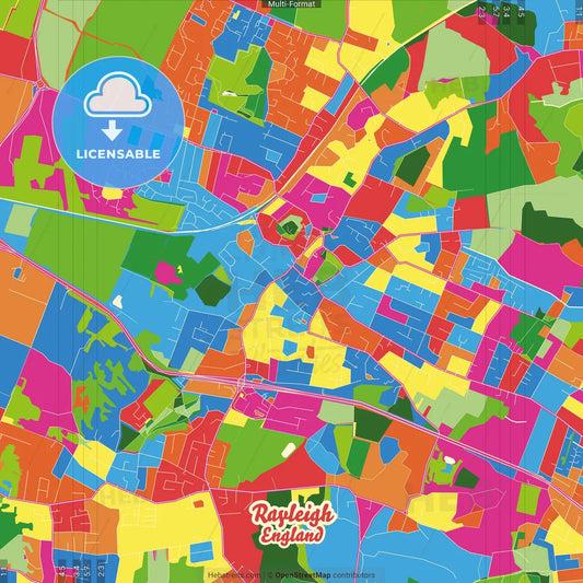 Rayleigh, East of England, England Crazy Colorful Street Map Poster Template