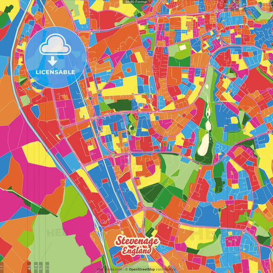 Stevenage, East of England, England Crazy Colorful Street Map Poster Template