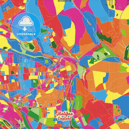 Halifax, Yorkshire and the Humber, England Crazy Colorful Street Map Poster Template